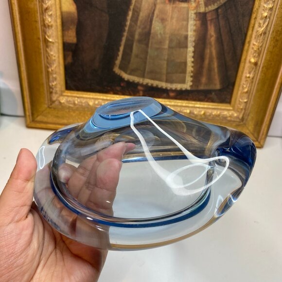 Vintage Holmegaard Per Lutken Light Blue Art Glass Dish Ashtray Signed & Number - Picture 7 of 15